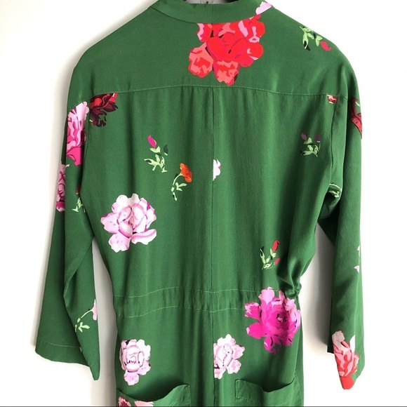 Creatures of Comfort Green Floral Jumpsuit Silk Long Sleeve Boho - Picture 6 of 16